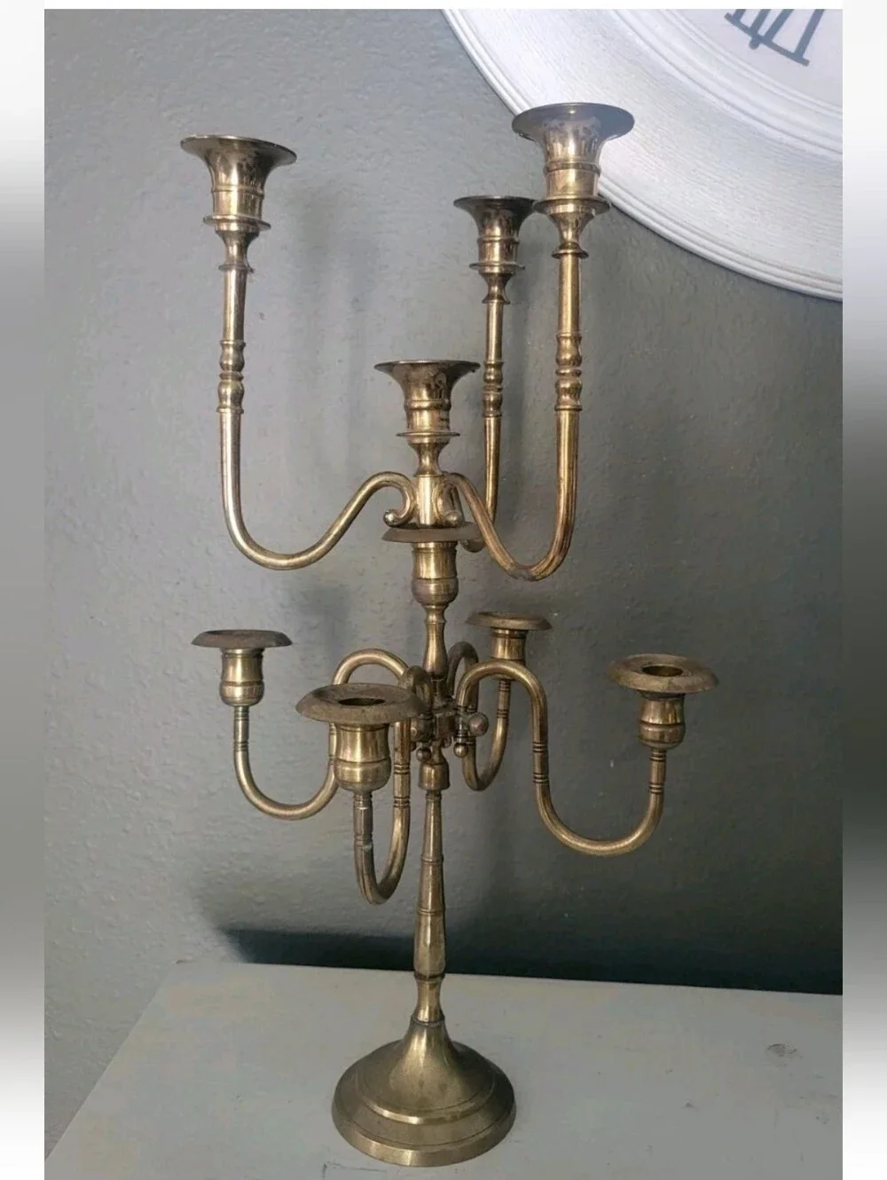 Vintage Brass Candleabra Teleflora MCM Hollywood Regency Multi Arm 60s Set 2